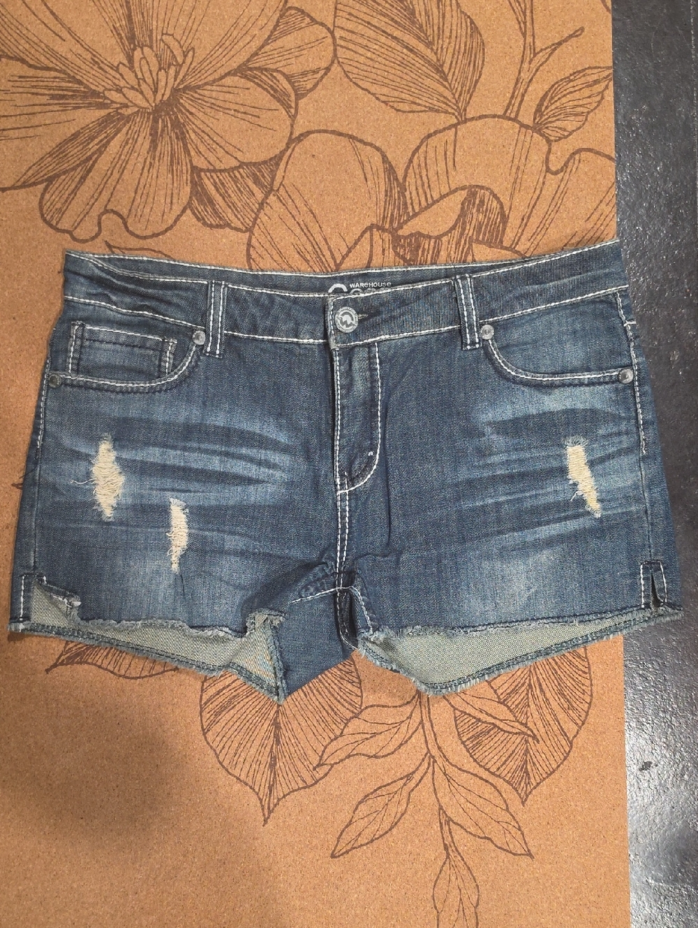 Warehouse One Blue Distressed Denim Shorts